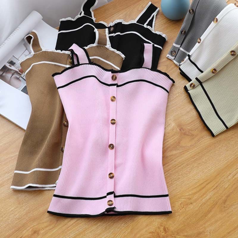 Street Fashion Style Youtube - Atasan Crop Kancing Tank Top Rajut