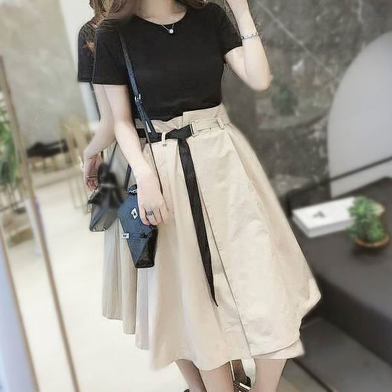 Street Fashion Korean - Setelan pakaian wanita lengan pendek, rok