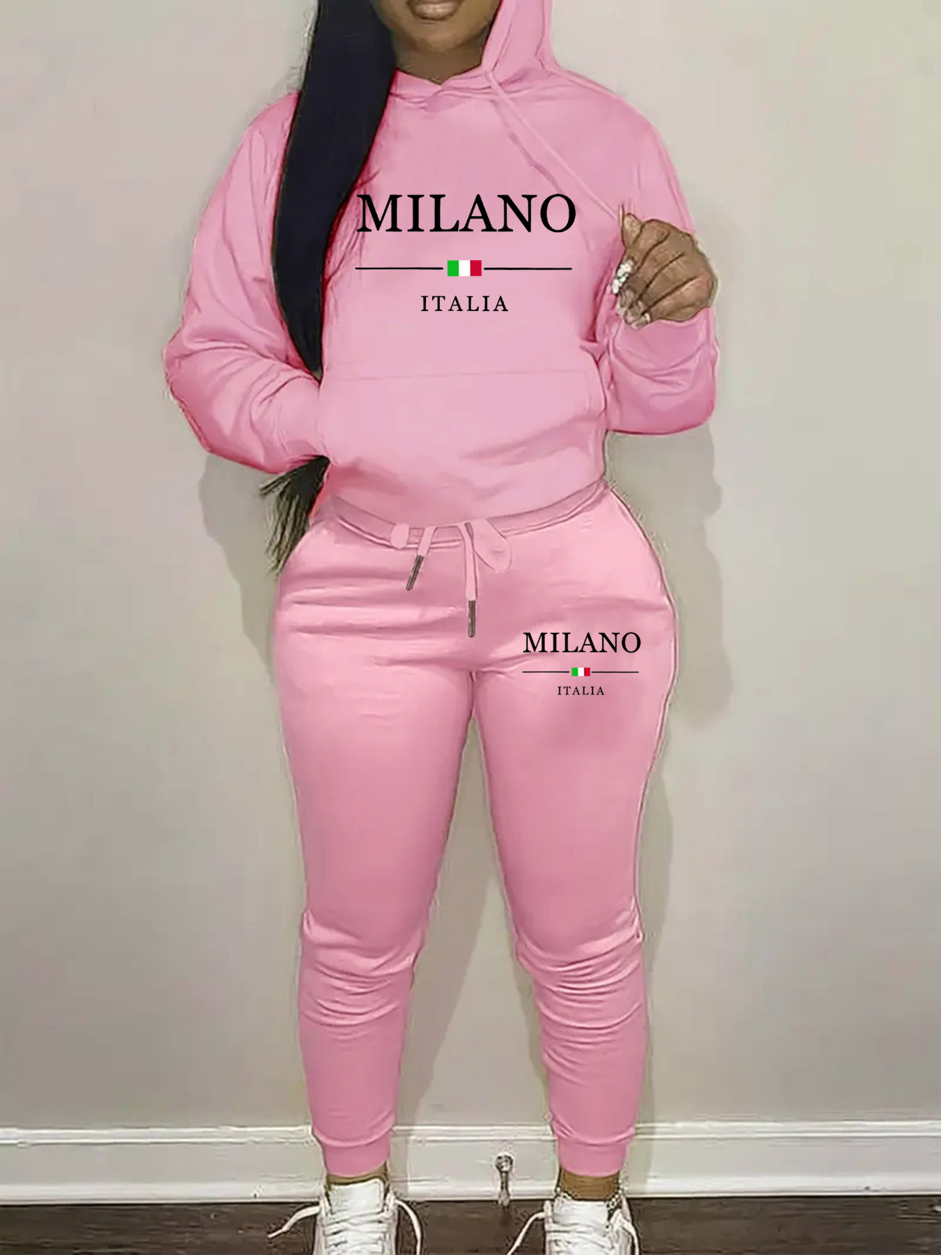 Street Fashion Milano - Setelan sweatshirt berkerudung hangat dengan motif