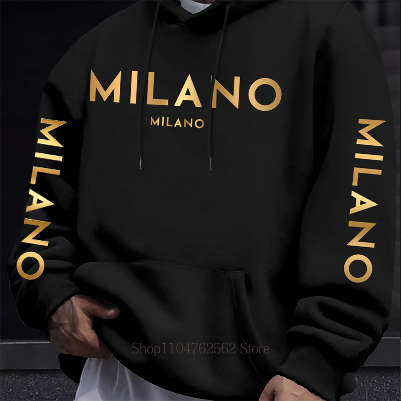 Street Fashion Milano - Hoodie Cetak Huruf Milano untuk Pria