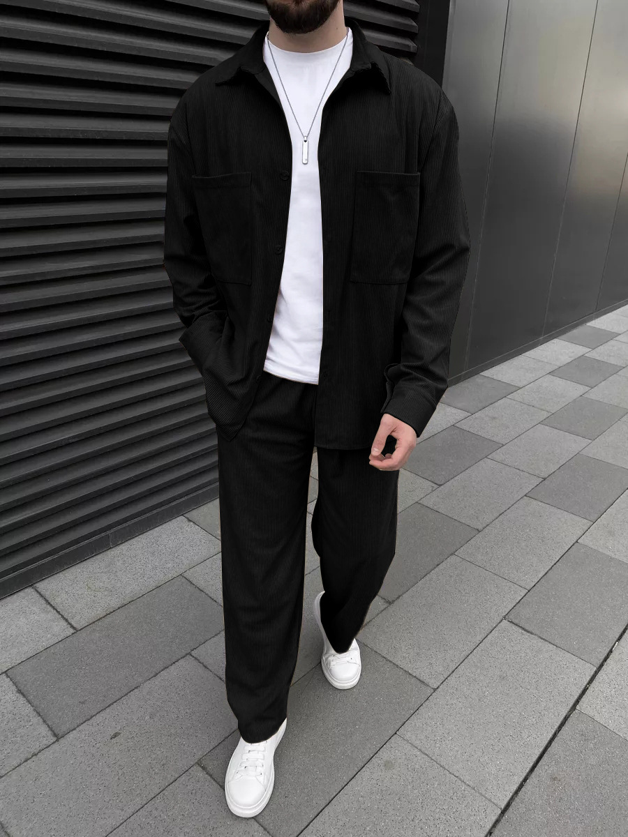 Street Fashion China - Setelan corduroy pria dua potong: kemeja
