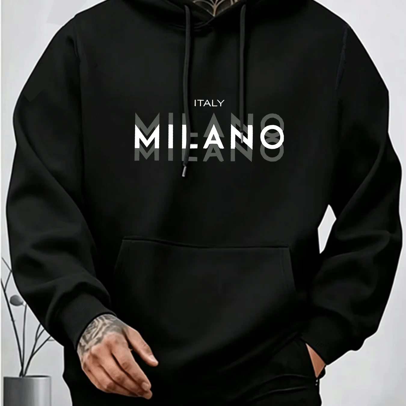 Street Fashion Milano - Hoodie Pria Motif Huruf MILANO, Musim