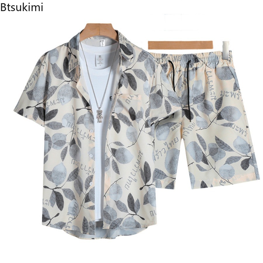 Street Fashion China - Set Kemeja Lengan Pendek Pria Cetak