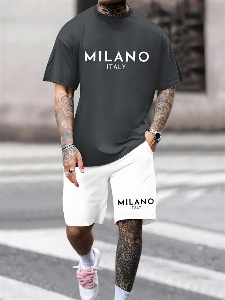 Street Fashion Milano - Setelan olahraga pria dua potong, kaus