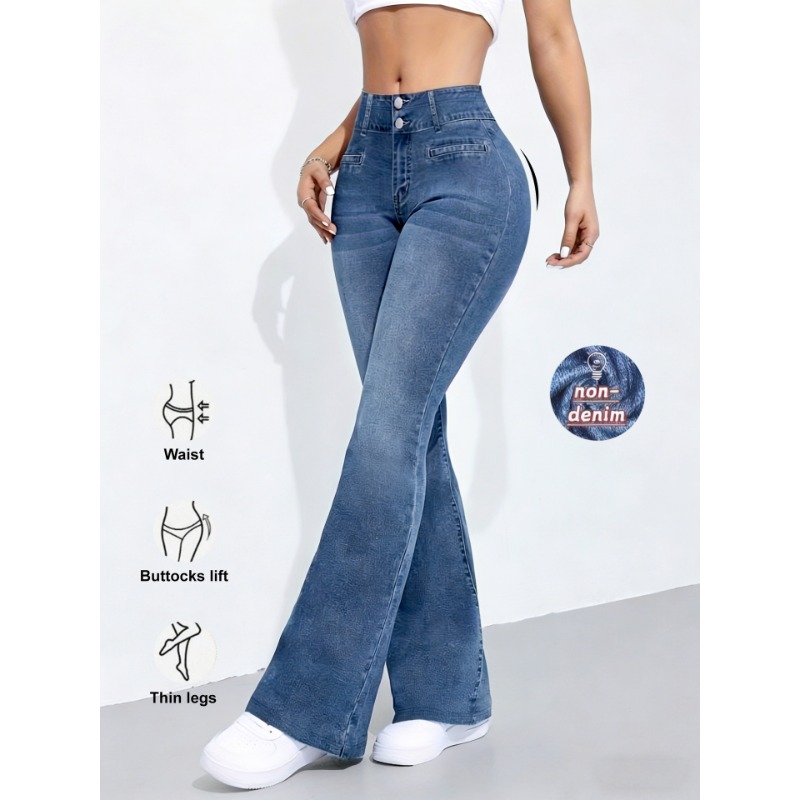 Street Fashion Shanghai - Celana Flare Denim Imitasi Wanita Baru
