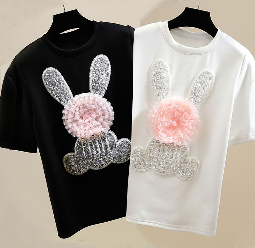 Kaus lengan pendek putih payet - Street Fashion Shanghai ulasan dan harga