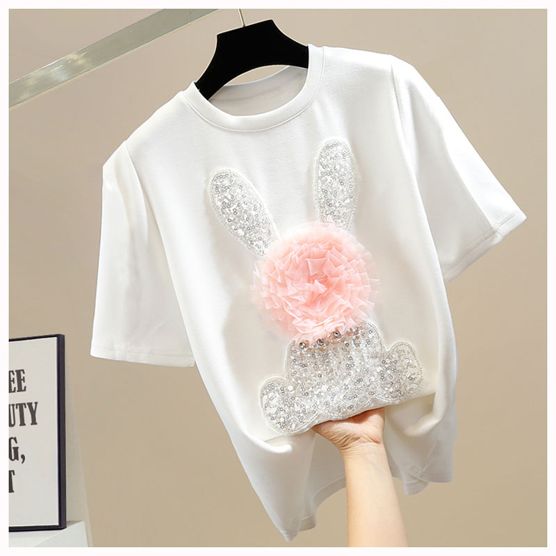 Kaus lengan pendek putih payet - Street Fashion Shanghai ulasan dan harga