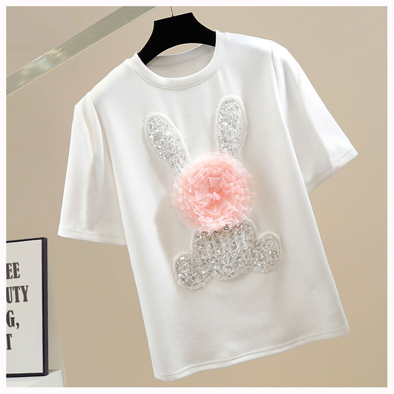 Kaus lengan pendek putih payet - Street Fashion Shanghai ulasan dan harga