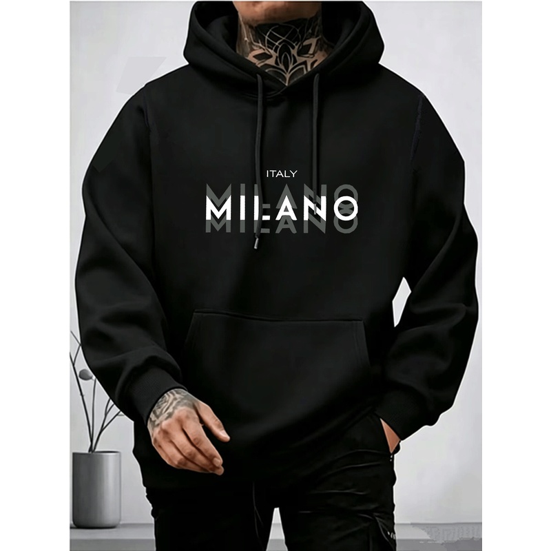 Kaos hoodie pria berbahan flee - Street Fashion Milano ulasan dan harga