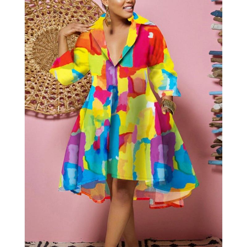 Gaun Kerah Kemeja Bermotif Lon - Guangzhou Street Fashion ulasan dan harga