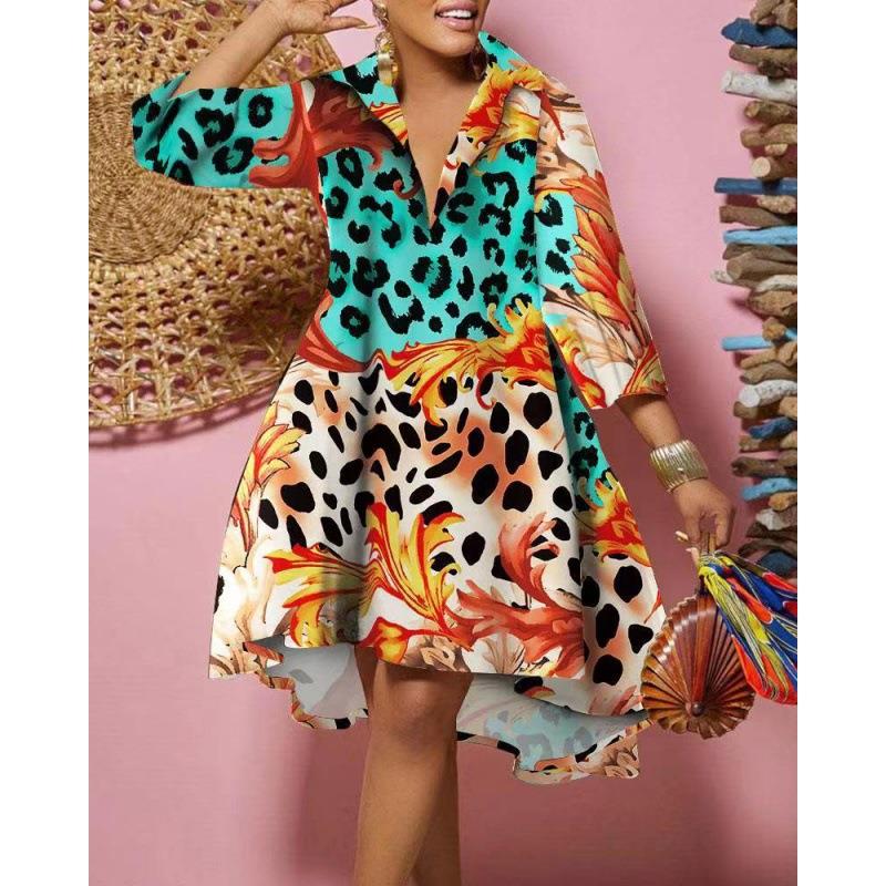 Gaun Kerah Kemeja Bermotif Lon - Guangzhou Street Fashion ulasan dan harga