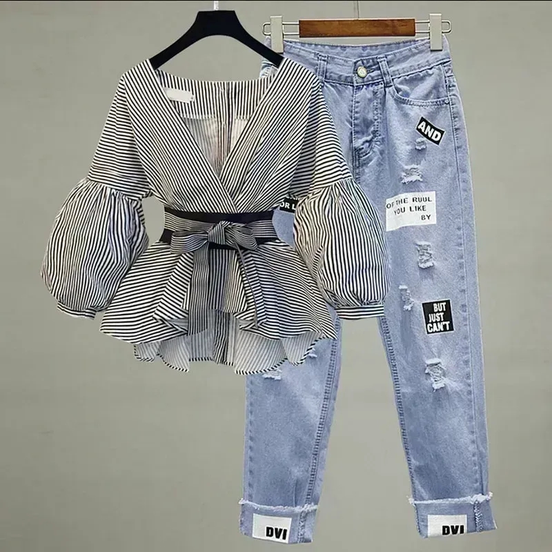Setelan celana Jeans wanita si - Street Fashion Korean ulasan dan harga