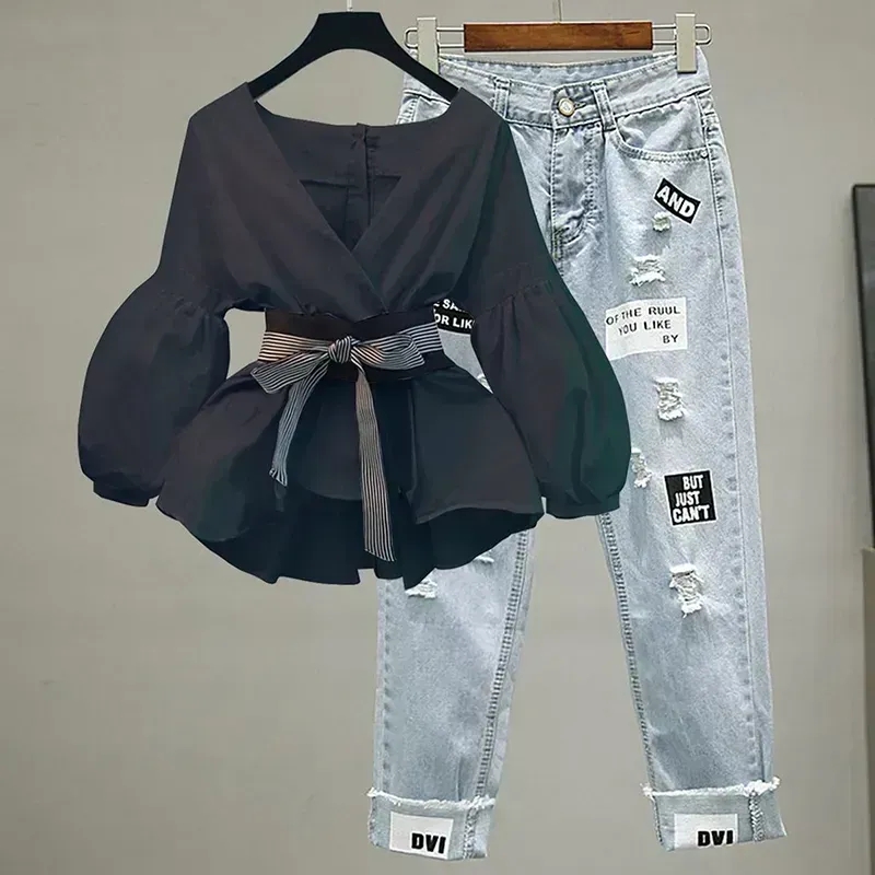 Setelan celana Jeans wanita si - Street Fashion Korean ulasan dan harga