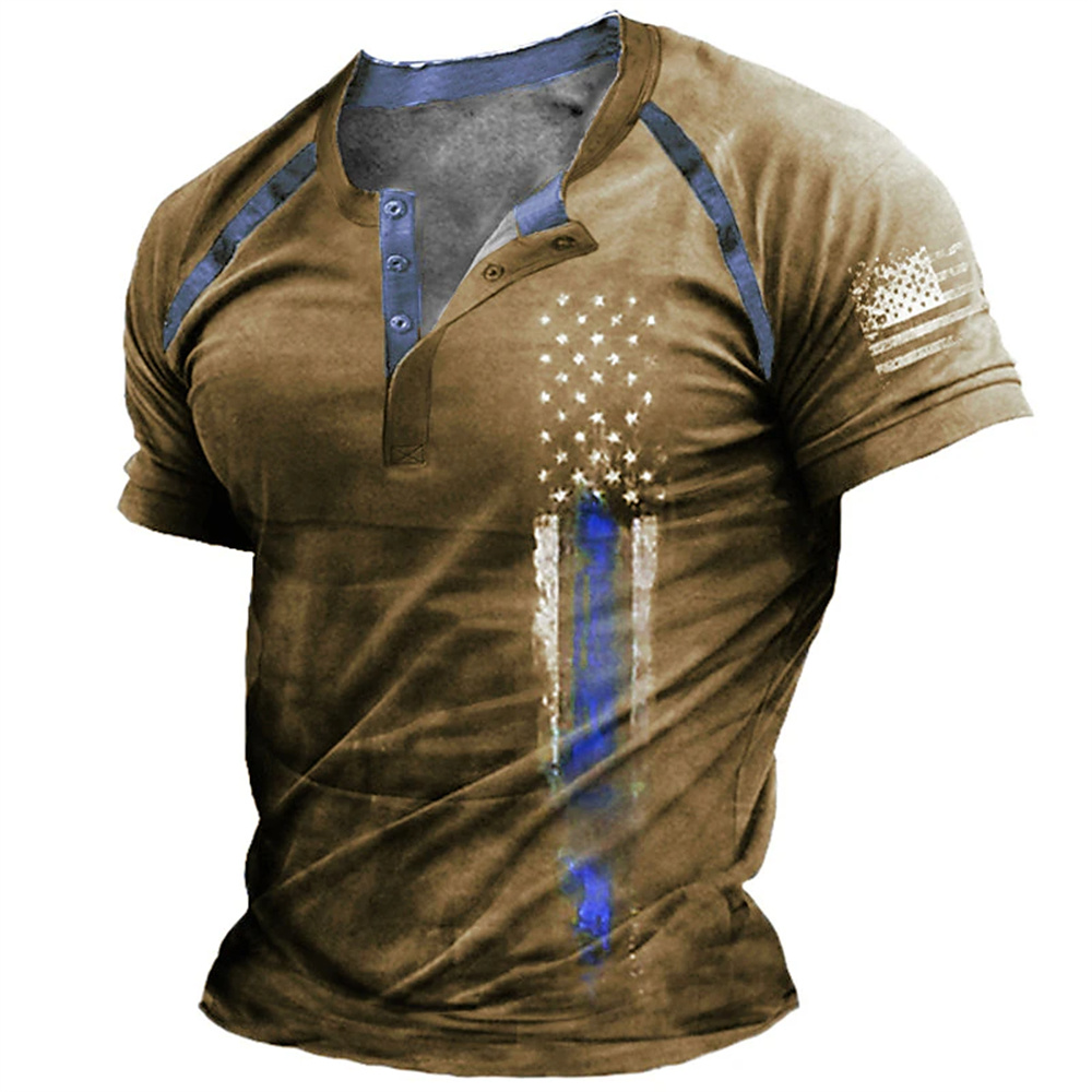Kaos Henry Pria Motif Bendera  - Street Fashion China ulasan dan harga