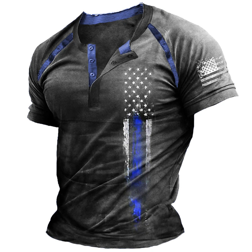 Kaos Henry Pria Motif Bendera  - Street Fashion China ulasan dan harga