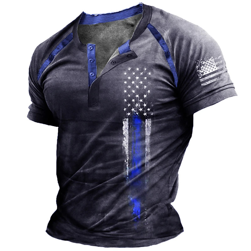 Kaos Henry Pria Motif Bendera  - Street Fashion China ulasan dan harga