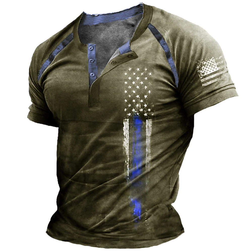 Kaos Henry Pria Motif Bendera  - Street Fashion China ulasan dan harga