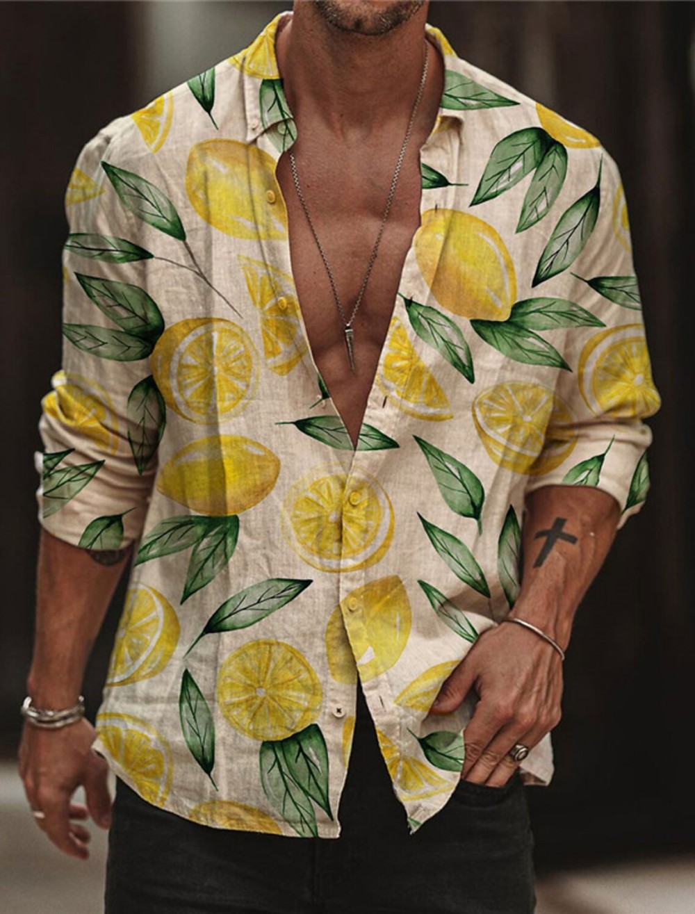 Kemeja Lemon Pria Kemeja Hawai - Street Fashion Shanghai ulasan dan harga