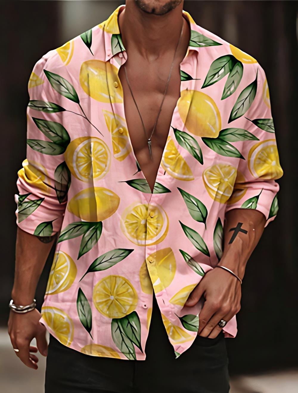 Kemeja Lemon Pria Kemeja Hawai - Street Fashion Shanghai ulasan dan harga
