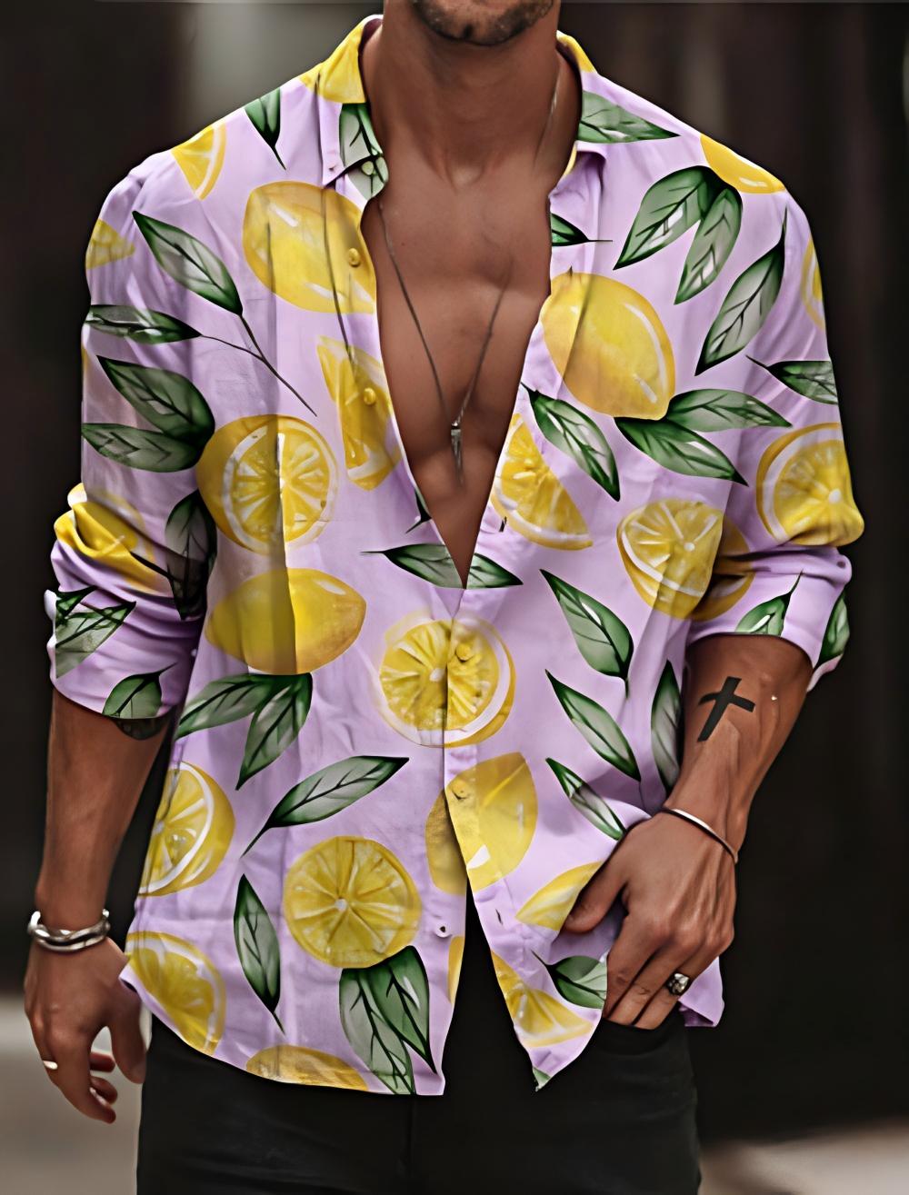 Kemeja Lemon Pria Kemeja Hawai - Street Fashion Shanghai ulasan dan harga