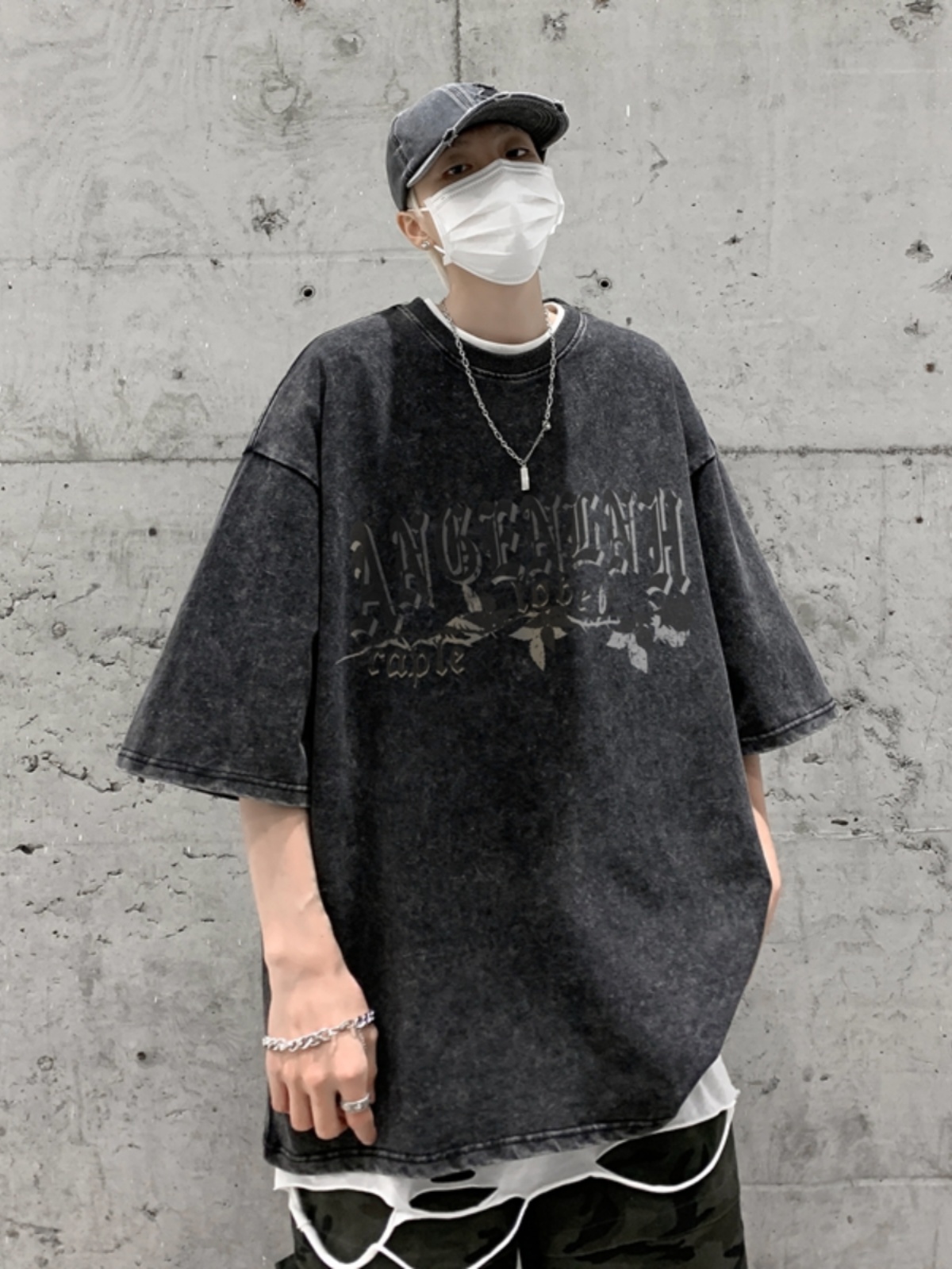 Atasan cetakan huruf gaya Goti - Street Fashion Types ulasan dan harga