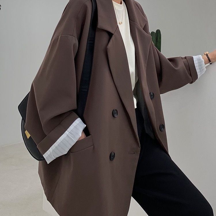 Blazer Cokelat Vintage Wanita  - Street Fashion Official ulasan dan harga