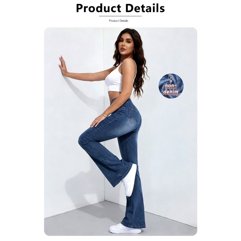 Celana Flare Denim Imitasi Wan - Street Fashion Shanghai ulasan dan harga
